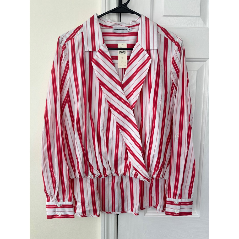Harshman Los Angeles Red White Striped Surplice Blouse Anthropologie NWT Small